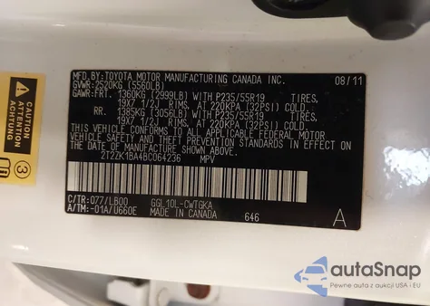 2011 Lexus Rx 350 from USA, damaged, VIN 2T2ZK1BA4BC064236